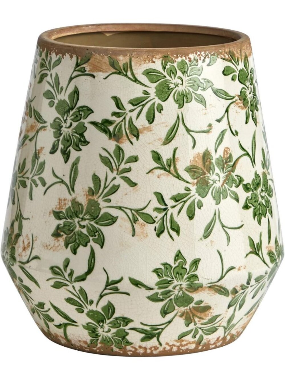 10in. Green Scroll Ceramic Planter - Elegant Tuscan Design for Home Decor